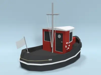 Low Poly Cartoon Candu E-Z Mini Tugboat Low-poly 3D model