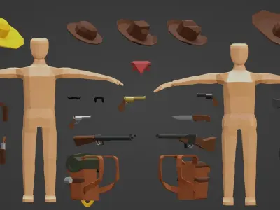 Low poly western character Pack Low-poly 3D model
