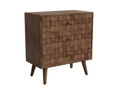 Mango Wood 3-Drawer Chest With 3D Tile Weave Design 3D model