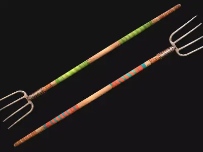 Medieval Wooden Pitchfork Polearm Weapons Farmers Tools Low-poly 3D model
