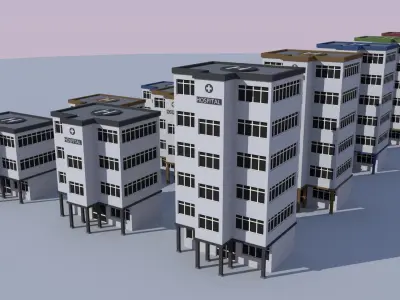 Cartoon Building Low Poly Building Commercial Hospital Low-poly 3D model