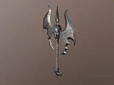 An axe with a skull Low-poly 3D model