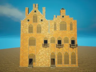 Medieval House library- interior and exterior design Low-poly 3D model