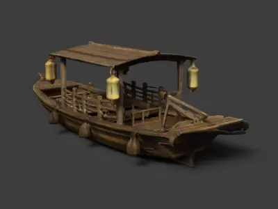 Chinese wooden boat  figure  Low-poly 3D model get