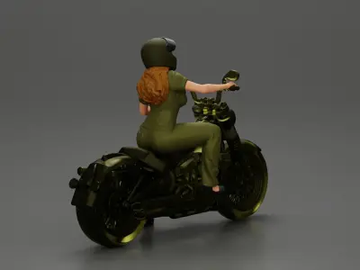 Motorcycle woman Rider in Military-Style Gear 3D print model