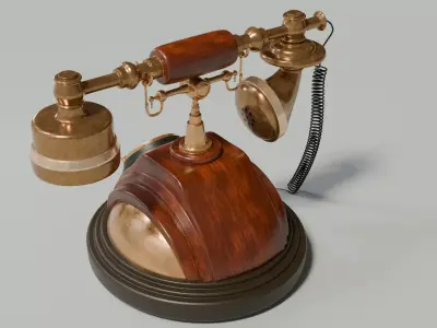 Antique Rotary Telephone - Vintage Brass and Wood Desk Decor 3D model