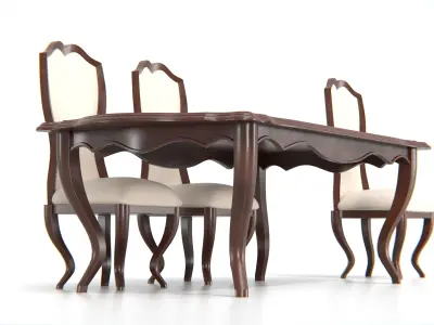 Antique Dining Table Set Low-poly 3D model