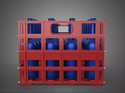 RED BOTTLE CARRIER PLASTIC CRATE BOX CONTAINER STORAGE RACK TRAY 3D model