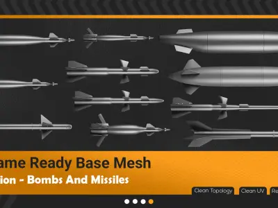 25 Bombs And Missiles Base Mesh-Game Ready Low-poly 3D model