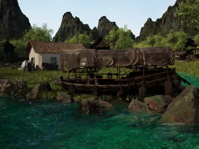 Rivervale Hollow Handcrafted Medieval River Village Environment  3D model
