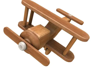 Wooden Toy Biplane Airplane Low Poly Low-poly 3D model