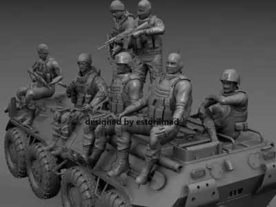 PACK 8 SOLDIERS CONFLICT UKRAINE IN BTR 80 3D print model