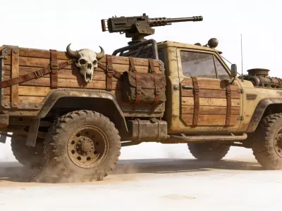 Post-Apocalyptic Outlaw Battle Truck 3D Model Low-poly 3D model