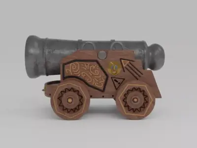 Cannon PBR Low Poly Model wooden toy Free low-poly 3D model
