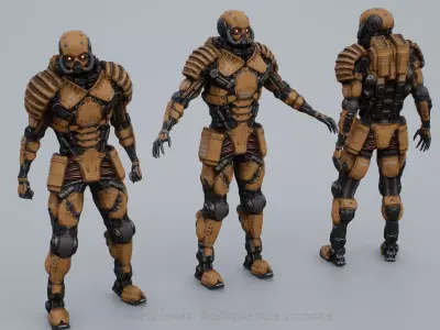 Gameready highly detailed realistic yellow robot Low-poly 3D model