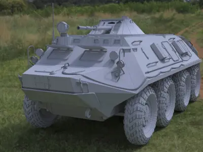 BTR-60 high-poly armored vehicle on grassy field 3D model