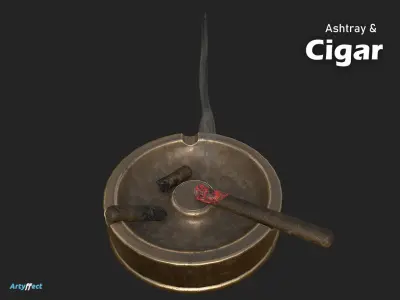 Ashtray And Cigar WW2 German Military Game-ready Free low-poly 3D model