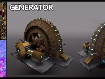 Stylized steampunk generator Low-poly 3D model