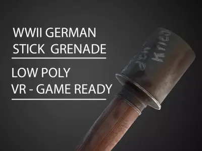 German WWII Stick Grenade VR and Game Ready Low-poly 3D model