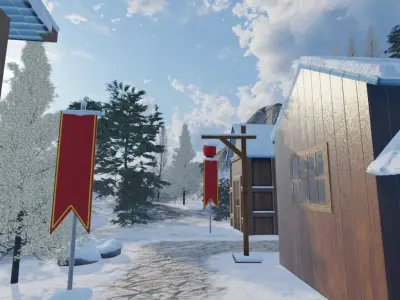Snowy Wooden Village 3D model