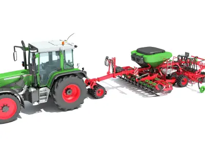 Tractor with Seed Drill 3D model 11