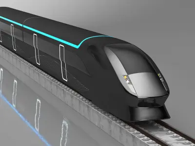 Futuristic Passenger Train on the Rails 3D model