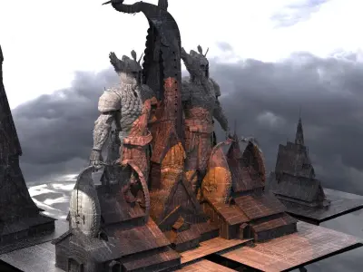 Viking Town with Statue of warrior   3D model