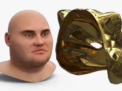 Tiger Face Mask Gold on Head 3D model