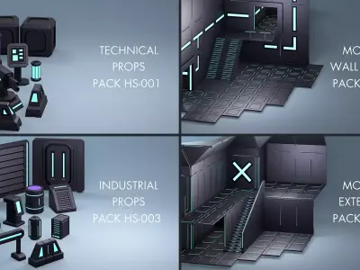 Low Poly Sci-Fi Special Edition Bundle HS - 48 Assets Low-poly 3D model