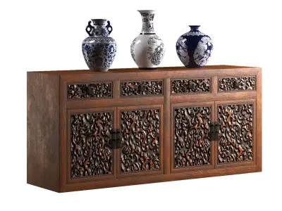 Antique Asian Storage Console Cabinet  3D model