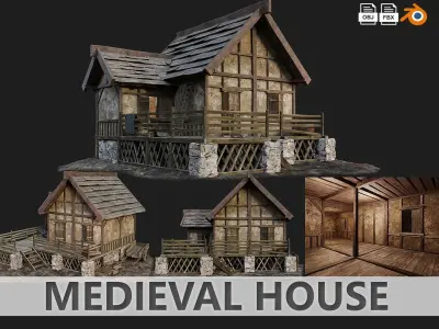Medieval Old House PBR 4K GameReady Pack 17 to 20 Low-poly 3D model