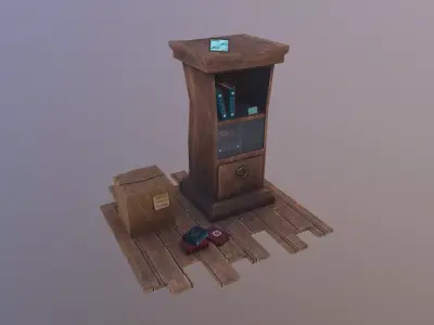 Bookcase wooden box with clock on top Free low-poly 3D model
