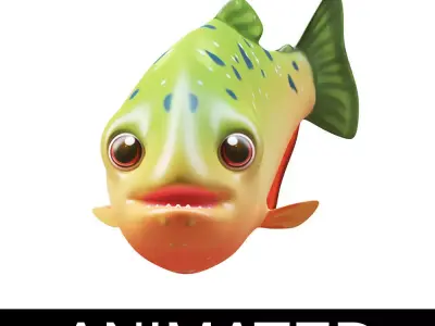 Red Piranha Animated Fish  Low-poly 3D model
