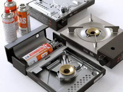 Portable Gas Stove and Butane Gas Canister Low-poly 3D model