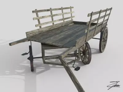 Wooden cart 3 Low-poly 3D model