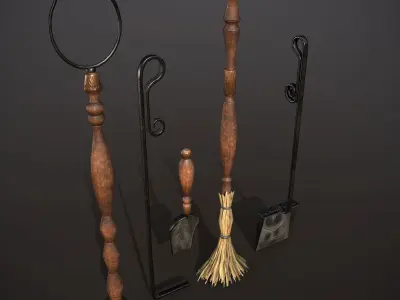 fireplace tools Low-poly 3D model