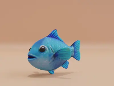 Baby Fish Cute Blue Low-poly 3D model
