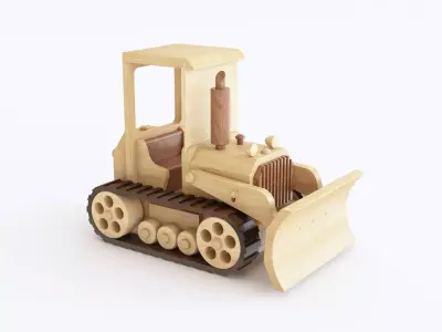 Wooden toy bulldozer 02 3D model