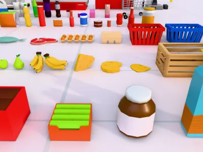 Lowpoly Food Asset Pack for Supermarkets and Grocery Stores Low-poly 3D model