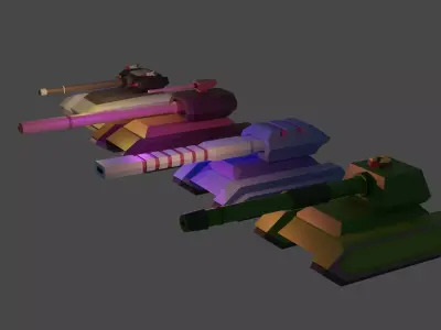 Low poly Tank for mass distraction for game turret can animate  Free low-poly 3D model