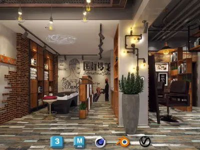Industrial Barber Shop Interior Design 3D model