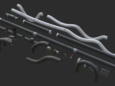 Modular Pipes - Sci-Fi Painted Black Low-poly 3D model