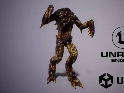 Alien PBR Game Character with LOD Low-poly 3D model