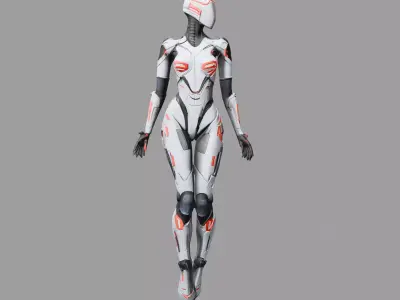 Silver Red Futuristic Female Android 3D model