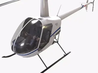 Robinson R22 White Complex Animation Low-poly 3D model