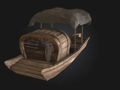 Rustic River Vessel  Weathered Wooden Boat 3D Model 3D model