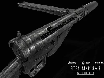 Sten MK2 SMG With Silencer Low-poly 3D model