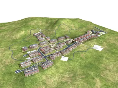 Architecture town in middle of field 3D model