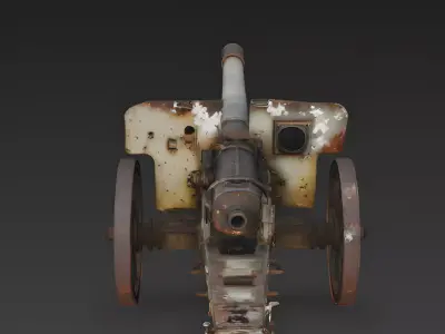 Realistic Destroyed Wrecked Cannon 3D Model Low-poly 3D model