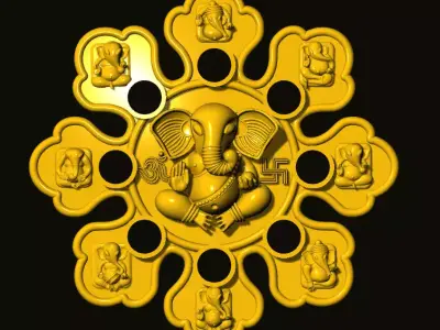 ganesh golden ganesha in center of circle 3D print model